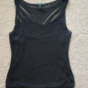 Gorgeous Shimmer Lauren Ralph Lauren Black Knit Tank Top